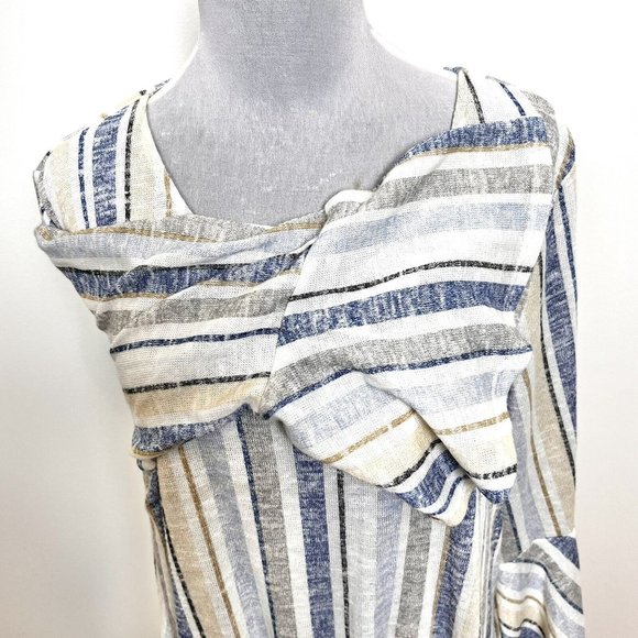 New Directions Striped Pull On Bell Sleeve with Front Tie Stretch Comfort Top XL - Picture 4 of 8